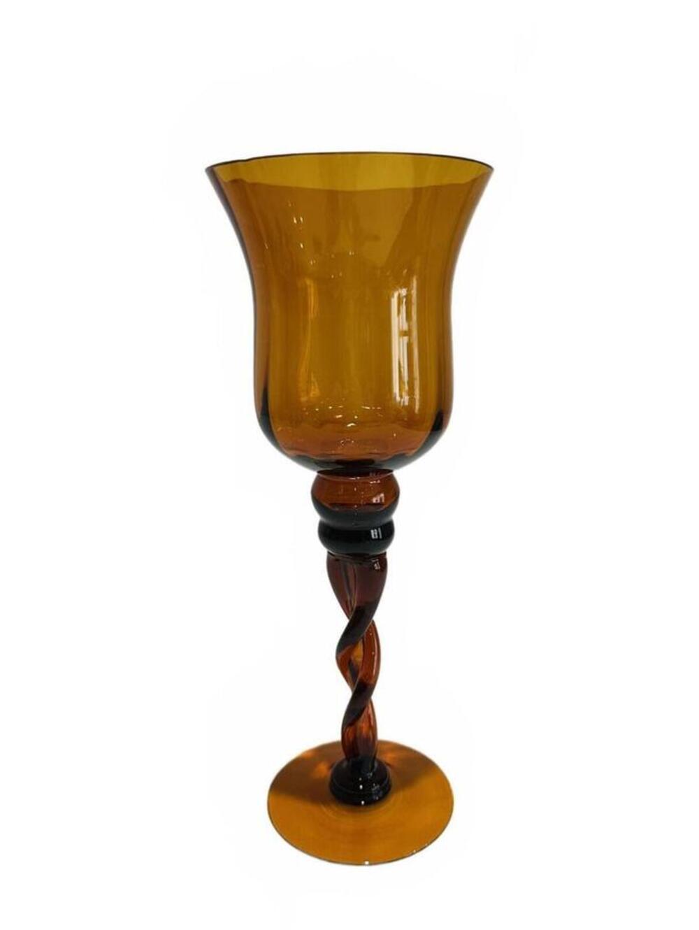Vintage Italian Empoli Amber Glass Chalice with Twisted Stem Blown Glass